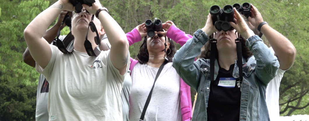 people looking through binoculars