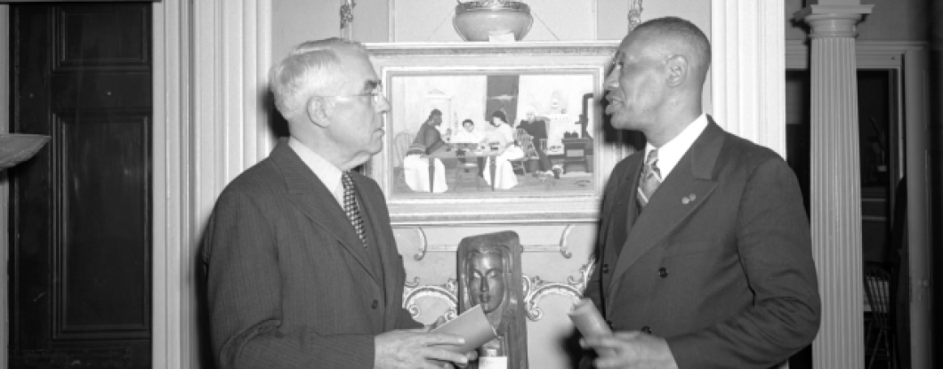 Albert Barnes and Horace Pippin in the Pyramid Club Art Gallery 