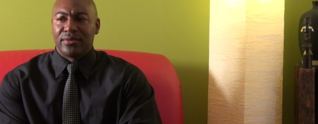 man talking on the couch