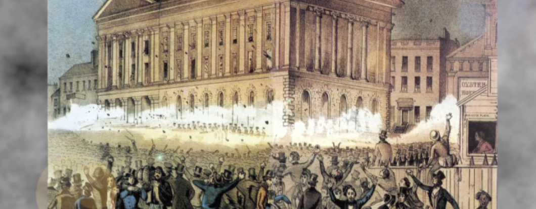 historic illustration depicting a fire riot in Philadelphia