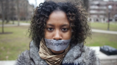 Woman in silent protest