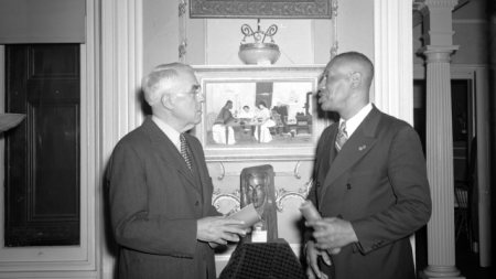 Albert Barnes and Horace Pippin in the Pyramid Club Art Gallery 