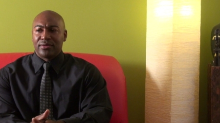man talking on the couch